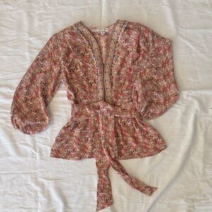 Max Studio Rose Floral Tie-Waist Blouse